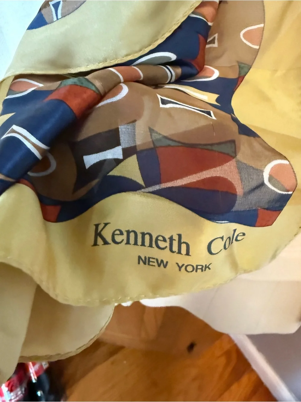 Kenneth Cole Multicolor Geometric Silk Scarf with Gold Border